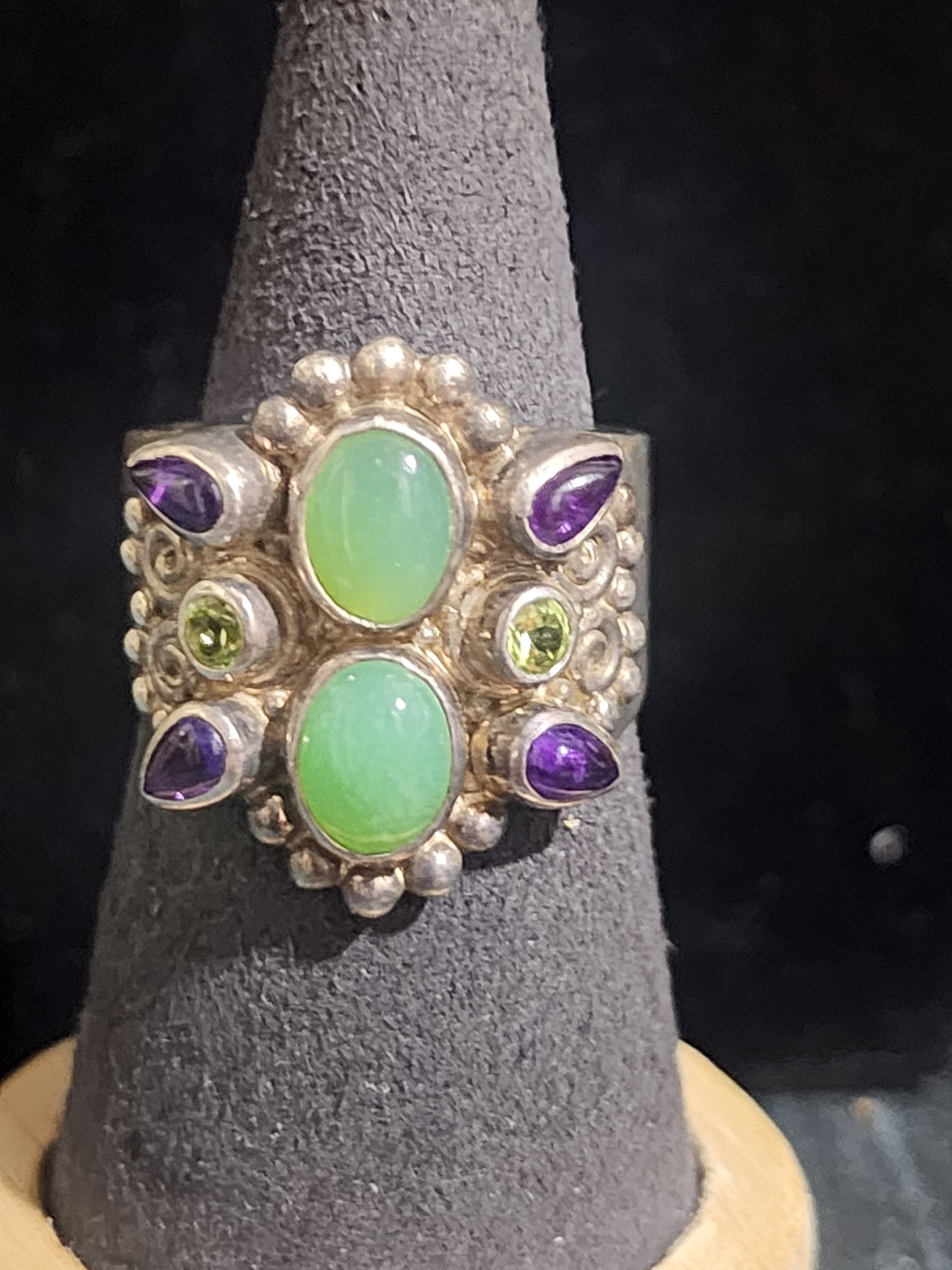 Sajen Sterling Silver 925 Green Opal Amethyst Peridot Statement Ring Sz 10